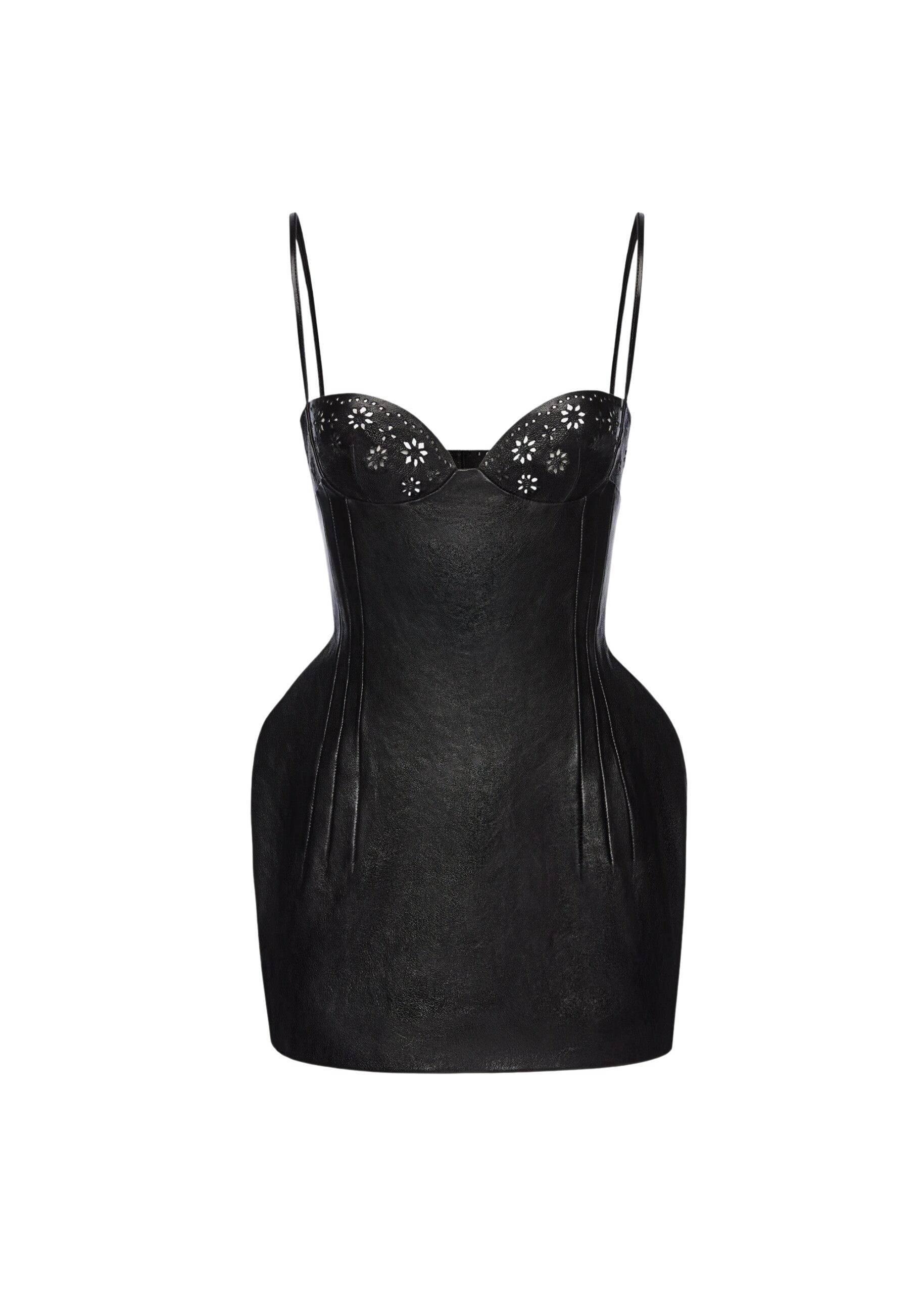 Magda Butrym Floral detailing leather mini dress in black