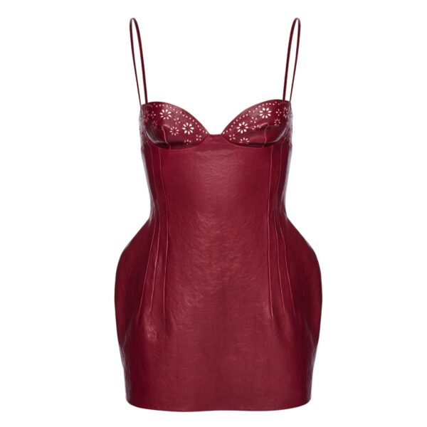 Magda Butrym Floral detailing leather mini dress in cherry red