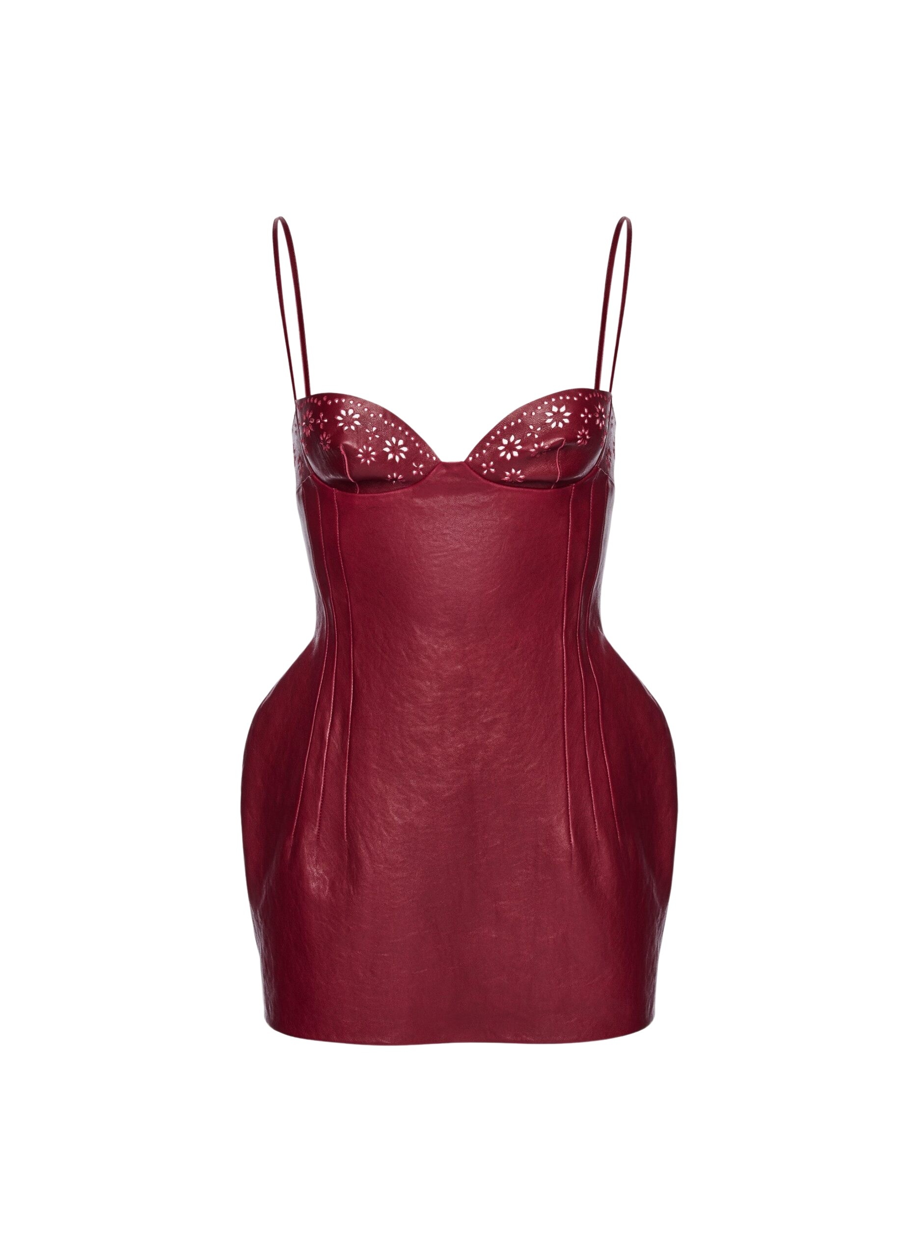 Magda Butrym Floral detailing leather mini dress in cherry red