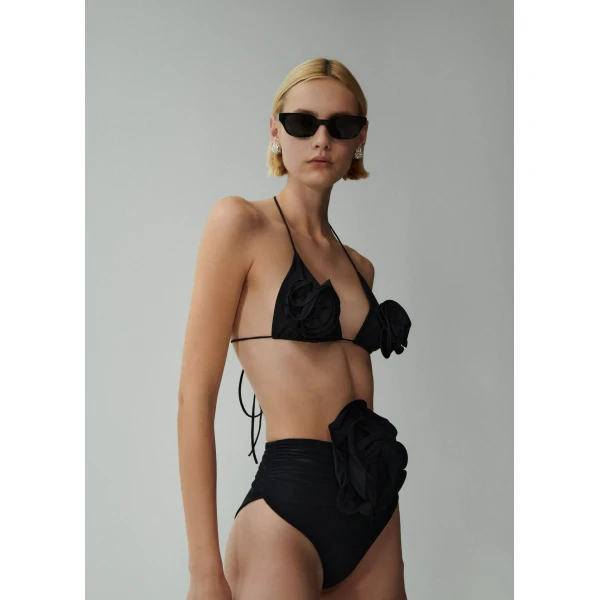 Magda Butrym Floral strappy triangle bikini top in black, view 2