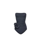 Magda Butrym Flower appliqué strapless draped swimsuit in grey