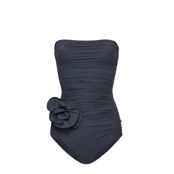 Magda Butrym Flower appliqué strapless draped swimsuit in grey