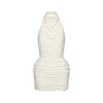 Magda Butrym Halterneck mini dress with draped embroidered skirt in cream