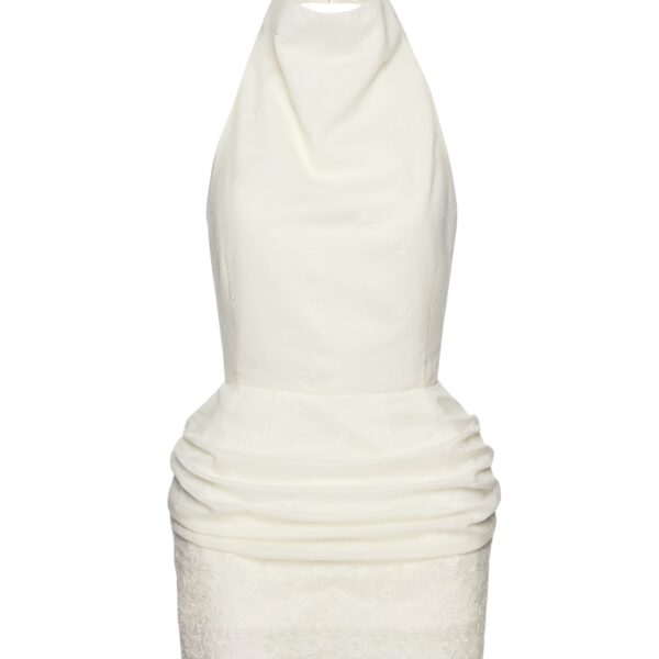 Magda Butrym Halterneck mini dress with draped embroidered skirt in cream