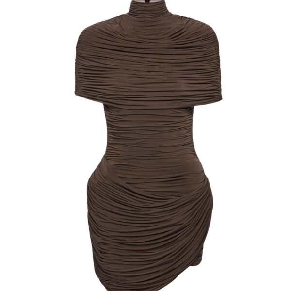 Magda Butrym High-neck draped mini dress with cape detail in brown