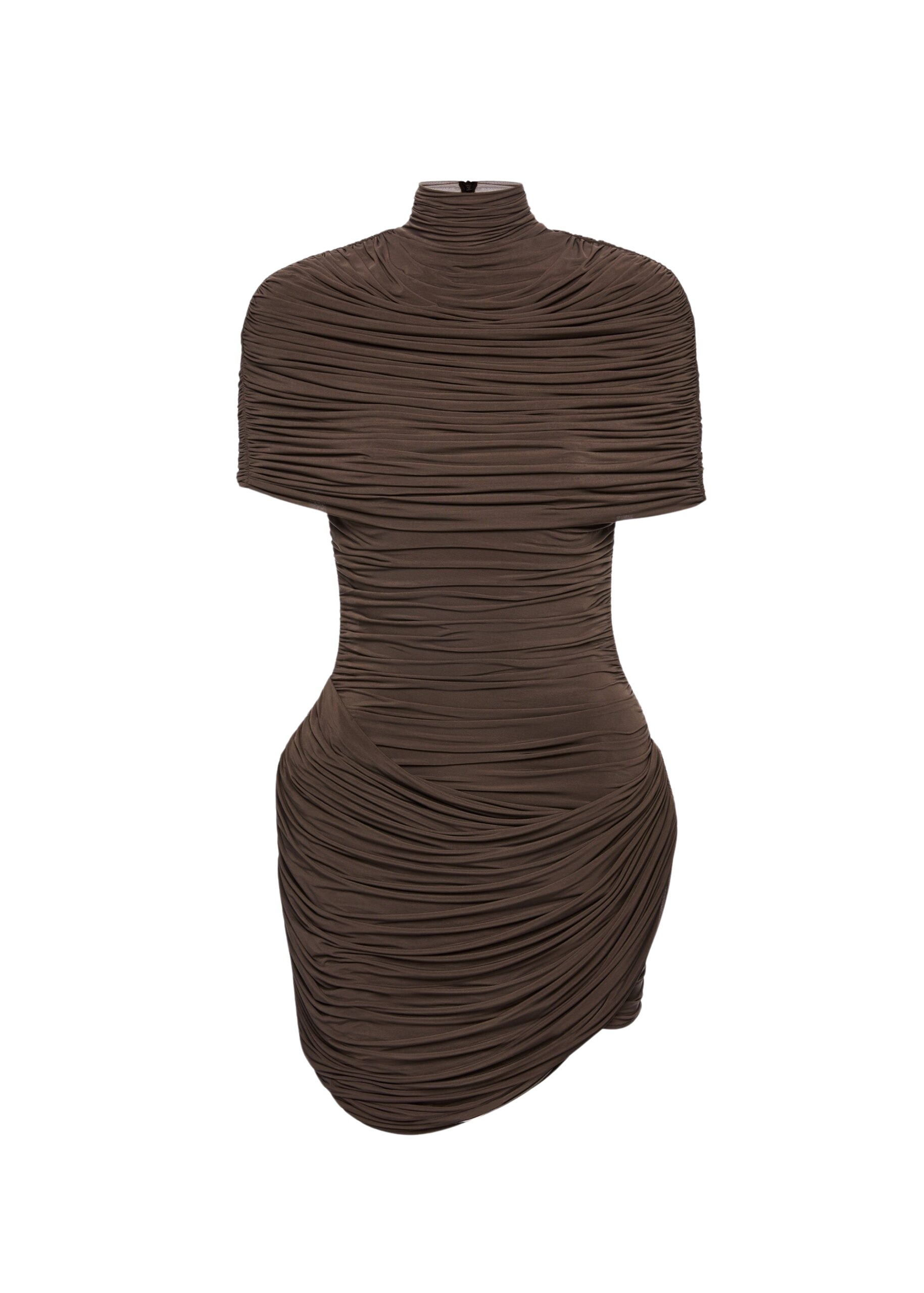 Magda Butrym High-neck draped mini dress with cape detail in brown