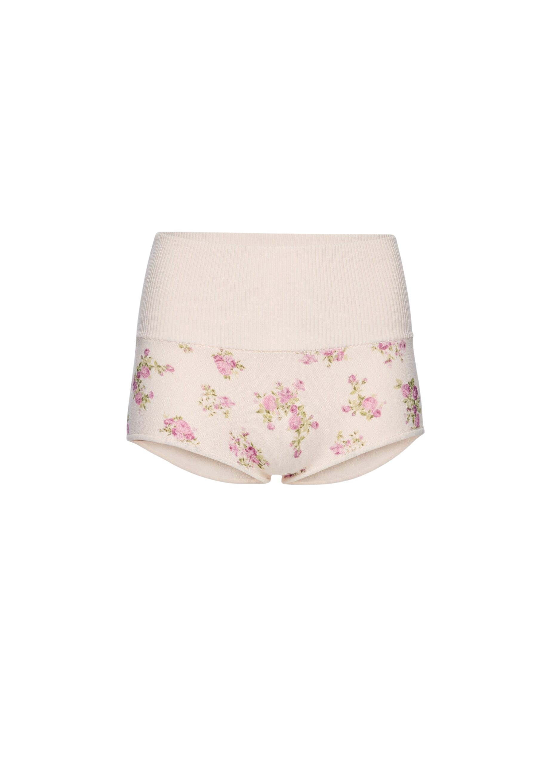 Magda Butrym High-waisted cotton knit shorts in cream floral print