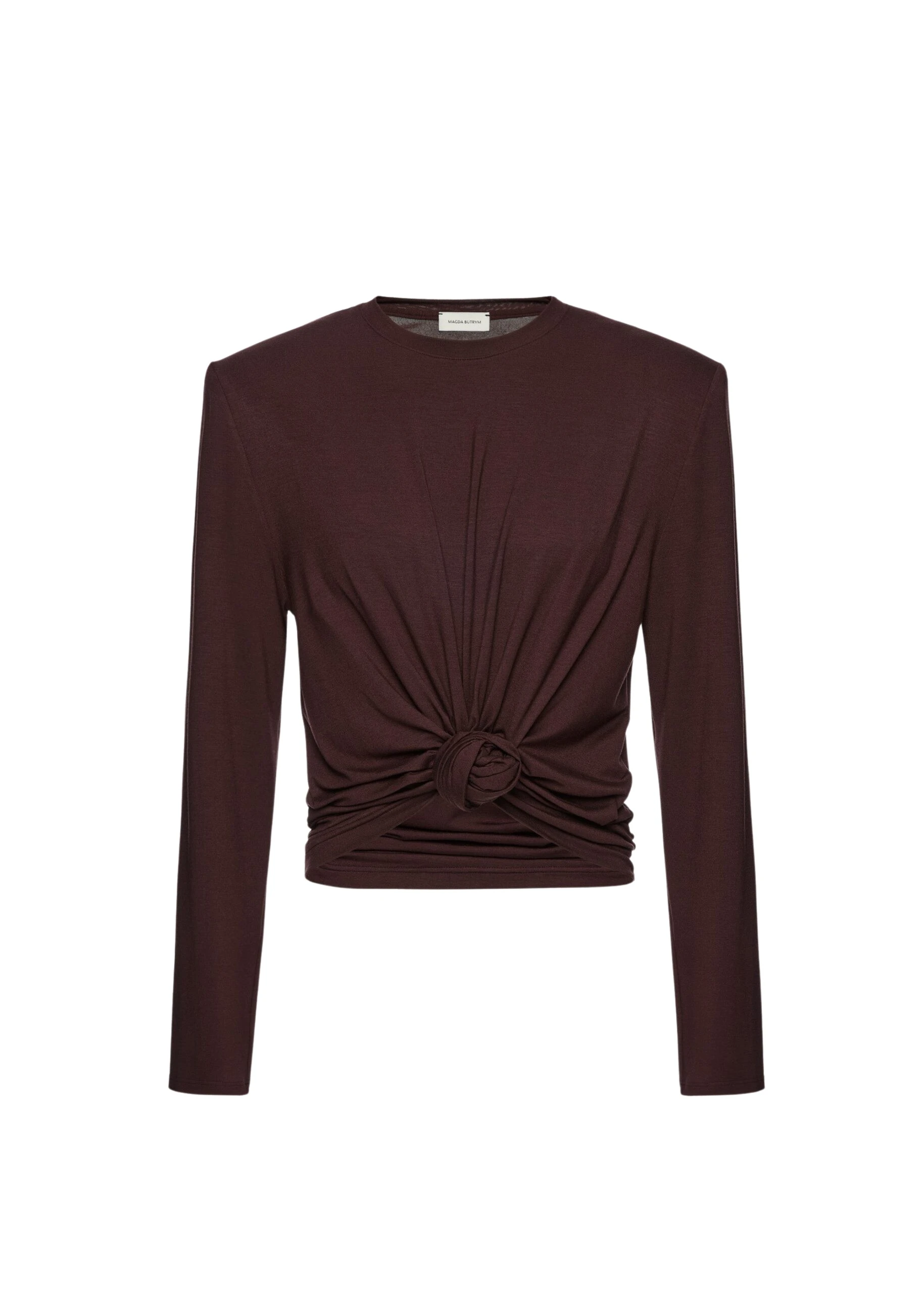Magda Butrym Knotted longsleeve jersey blouse in brown