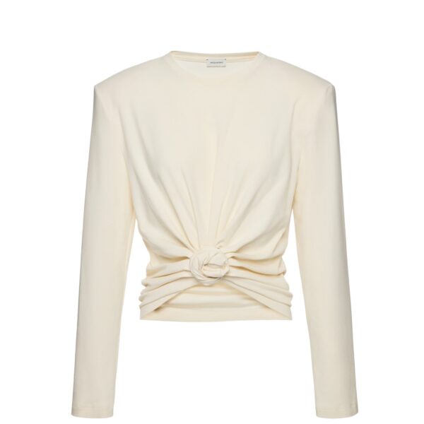Magda Butrym Knotted longsleeve jersey blouse in cream