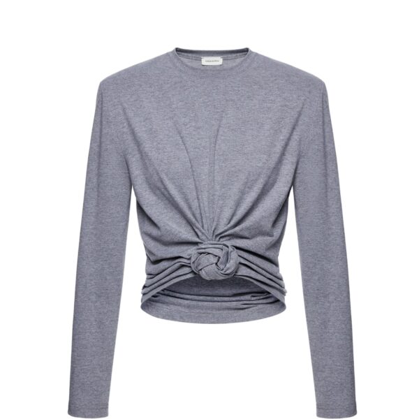 Magda Butrym Knotted longsleeve jersey blouse in grey