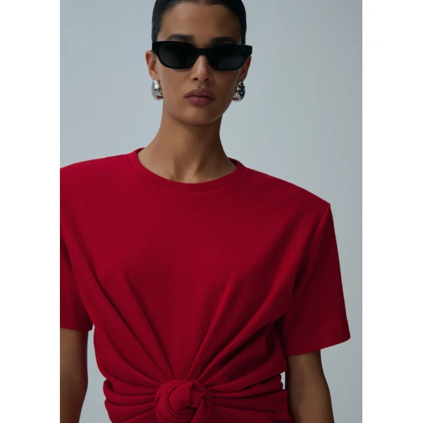 Magda Butrym Knotted ribbed t-shirt in red Top, view 2