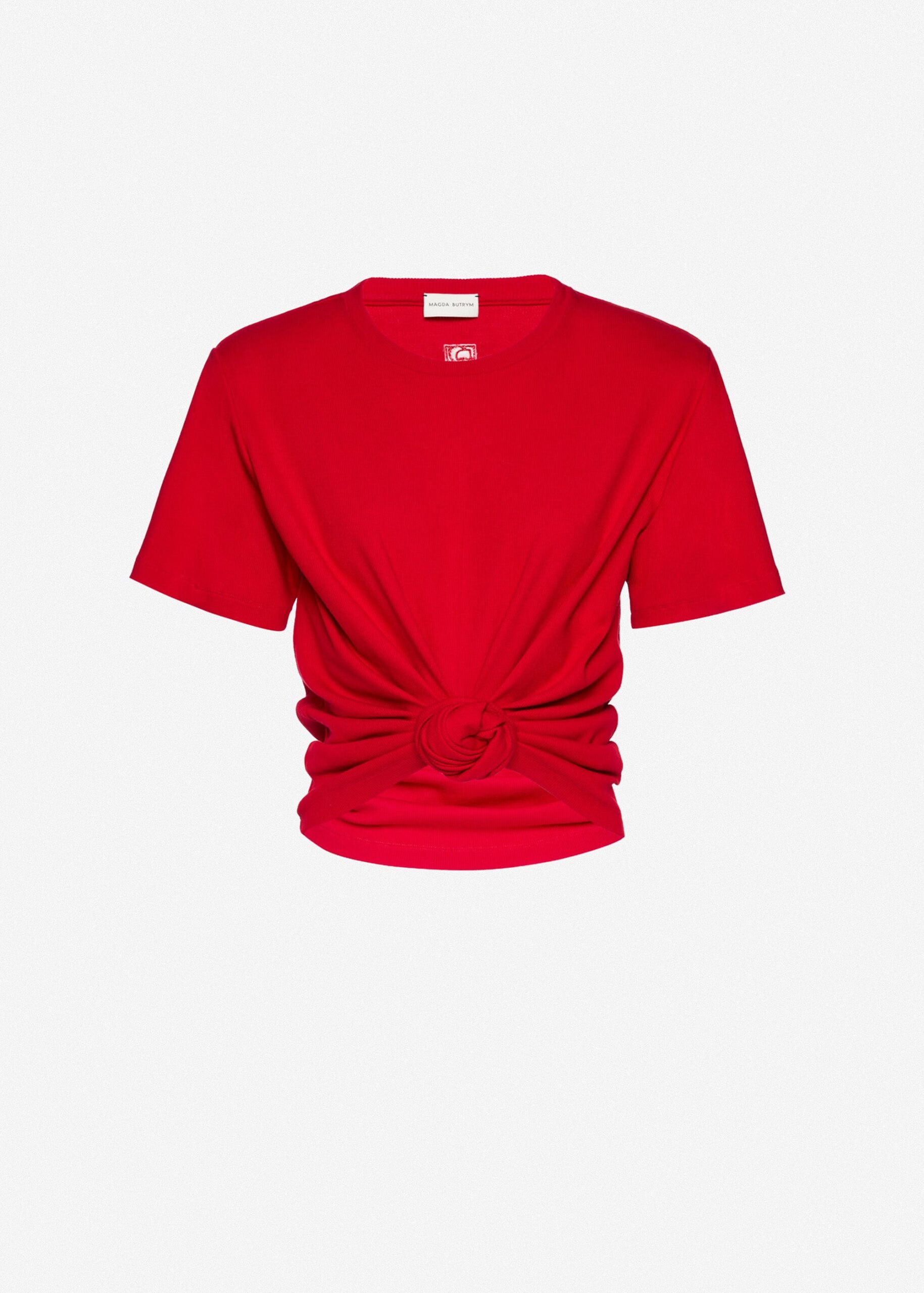 Magda Butrym Knotted ribbed t-shirt in red in Red – Buy Tops at Coveti Magda Butrym Knotted ribbed t-shirt in red