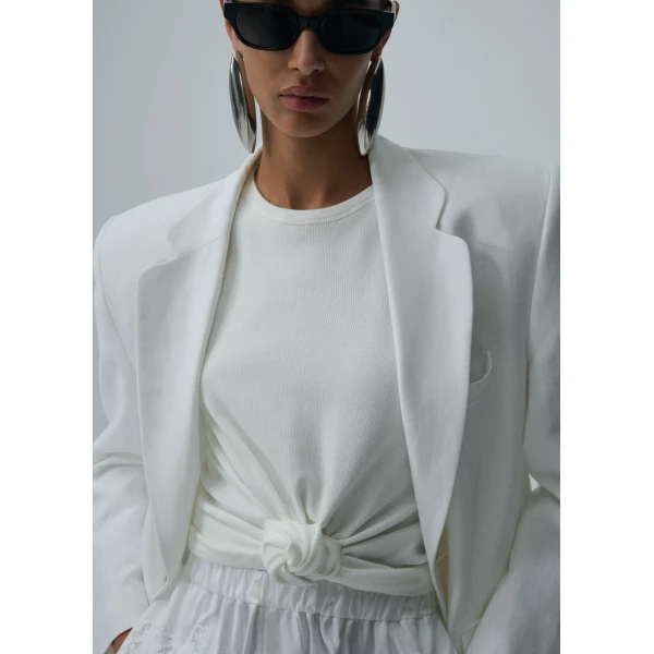 Magda Butrym Knotted ribbed tank top in cream, view 2