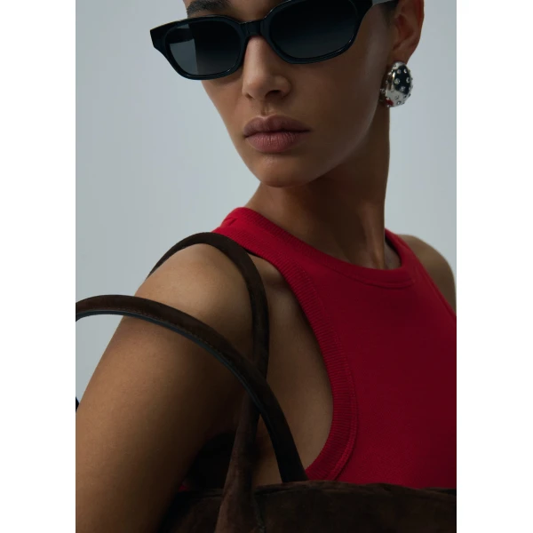 Magda Butrym Knotted ribbed tank top in red, view 3