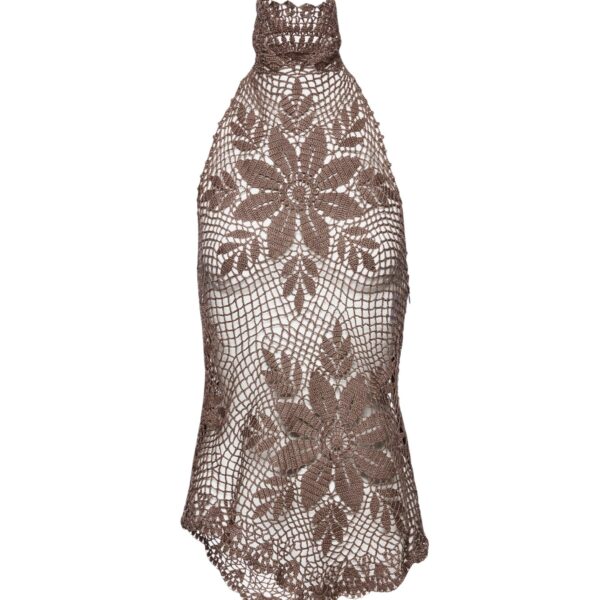Magda Butrym Lace crochet high-neck blouse in brown