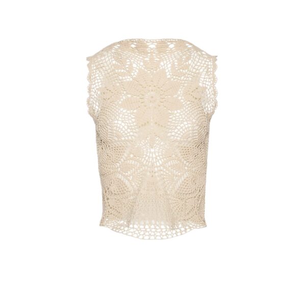Magda Butrym Lace crochet round-neck top in cream