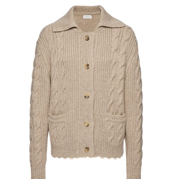 Magda Butrym Lace-detail cable knit cardigan jacket in beige