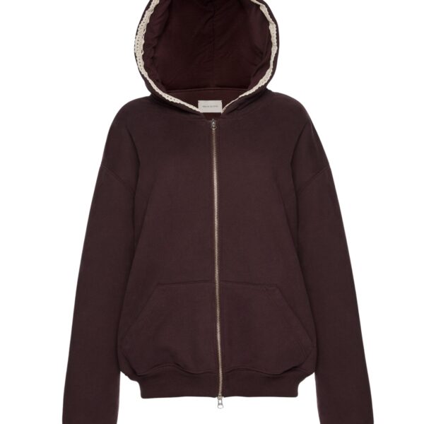 Magda Butrym Lace-detail zip up hoodie in brown