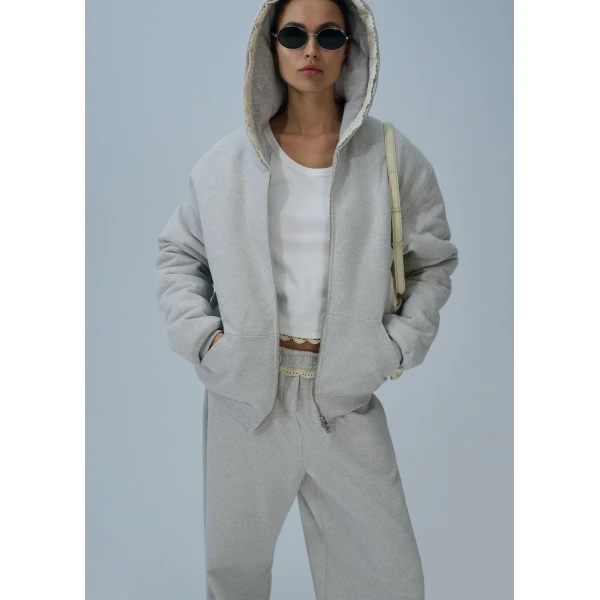 Magda Butrym Lace-detail zip up hoodie in grey Top, view 2