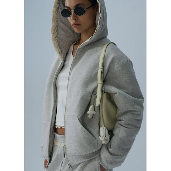 Magda Butrym Lace-detail zip up hoodie in grey Top, view 3