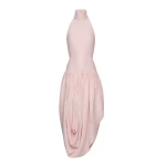 Magda Butrym Long draped silk halterneck dress with high collar in pink