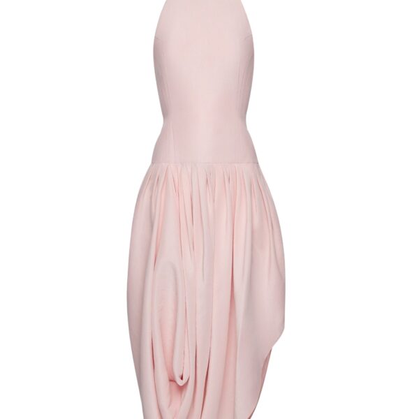Magda Butrym Long draped silk halterneck dress with high collar in pink