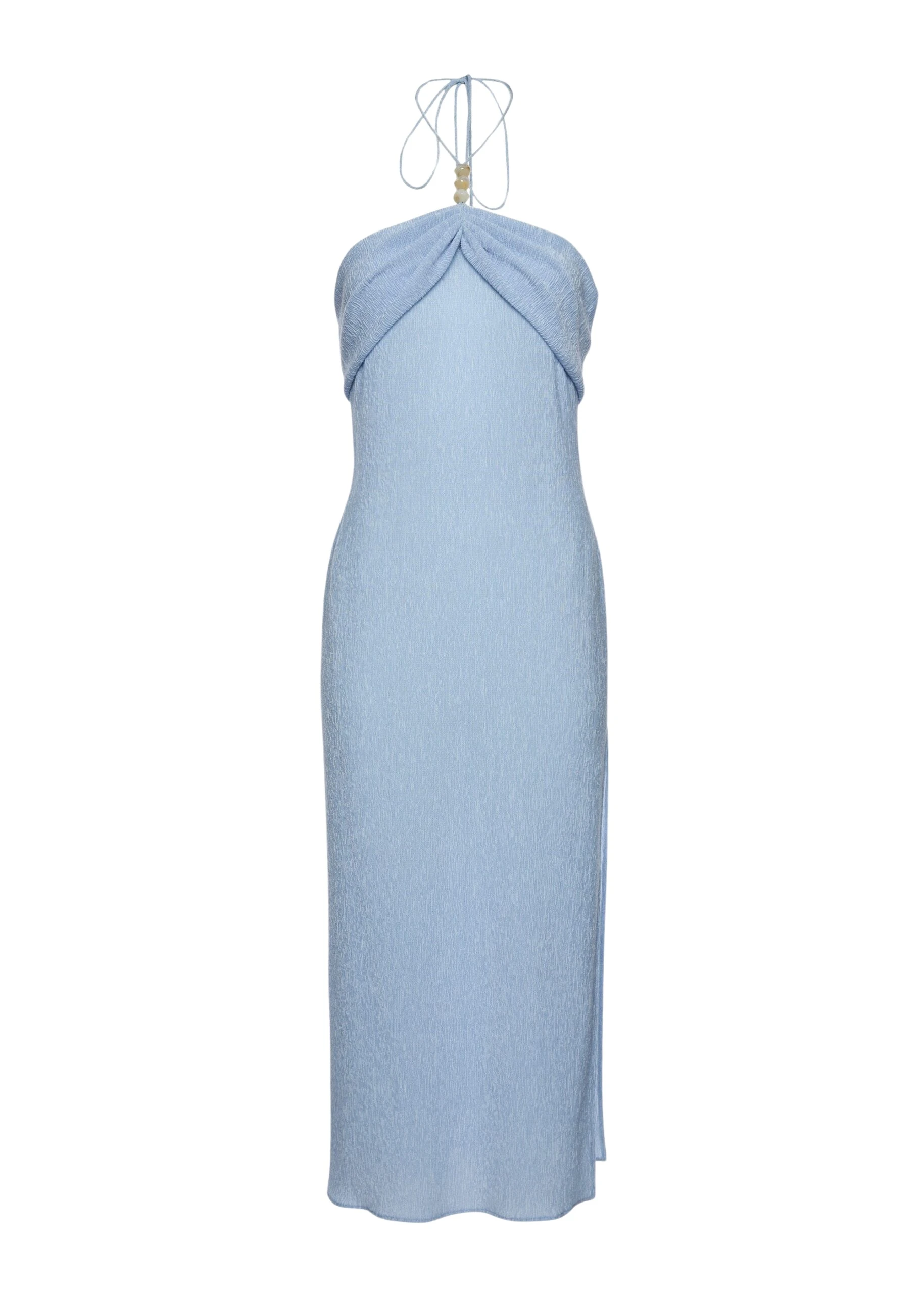 Magda Butrym Long halterneck dress with draped neckline in light blue