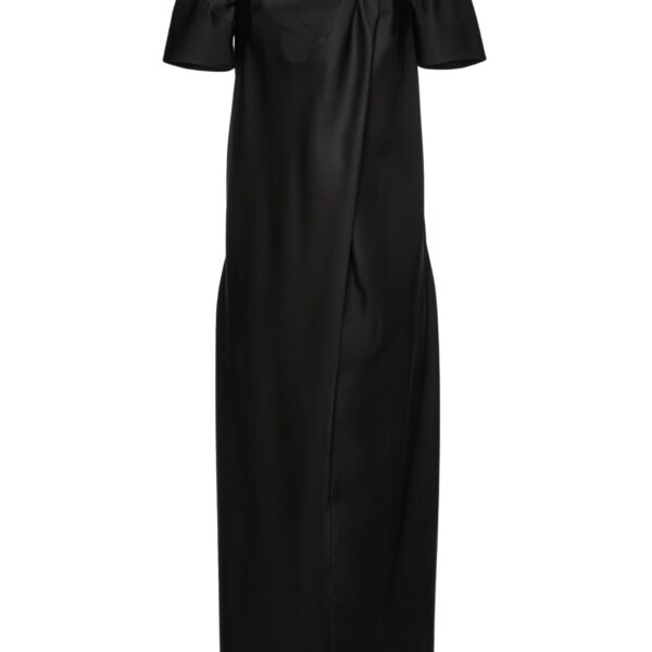 Magda Butrym Long off-shoulder wool and silk dress in black