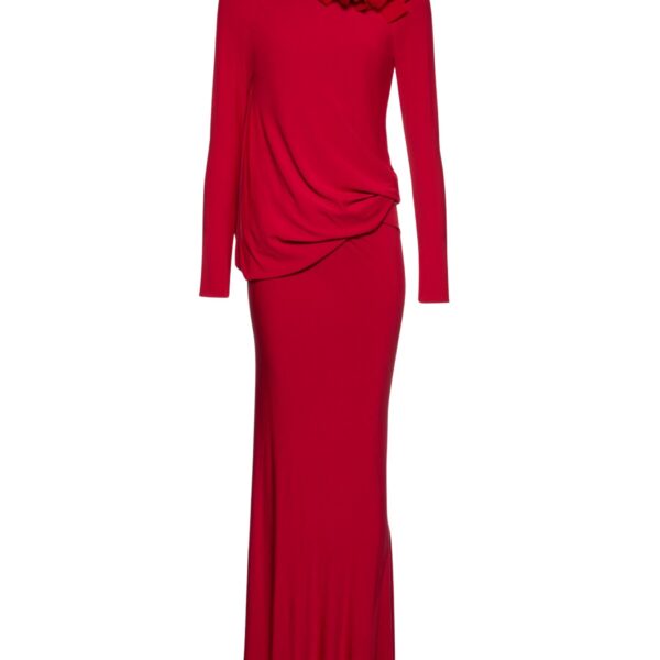Magda Butrym Long open-back dress with high neck and floral detail in red
