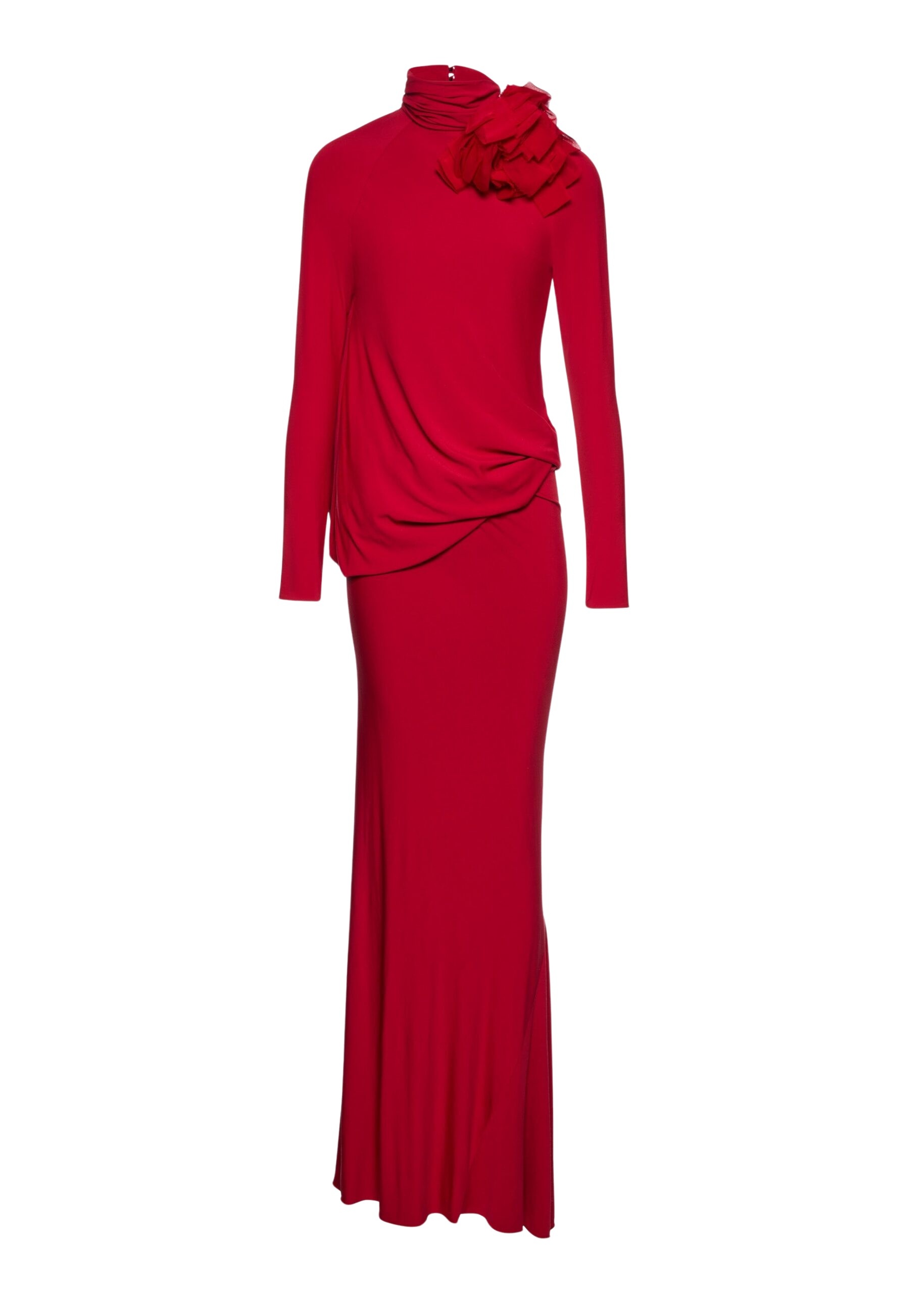 Magda Butrym Long open-back dress with high neck and floral detail in red