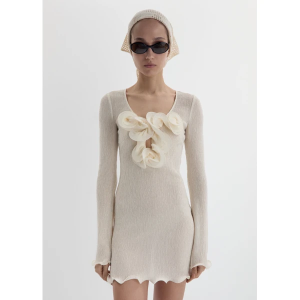 Magda Butrym Long sleeve crepe beach mini dress in cream, view 2