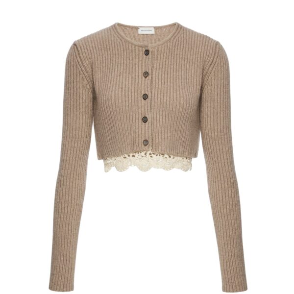 Magda Butrym Long-sleeve crochet-trim cropped cardigan in beige