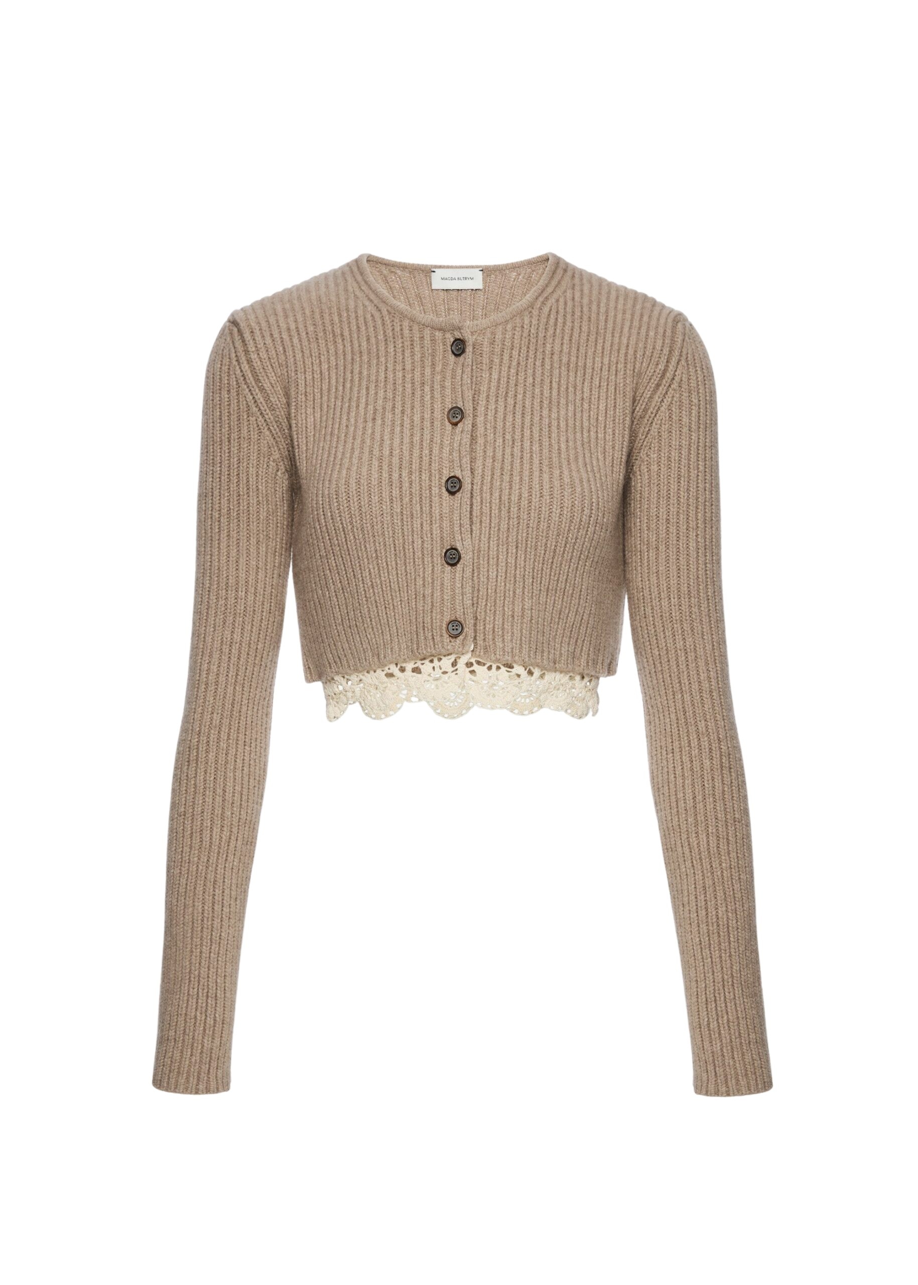 Magda Butrym Long-sleeve crochet-trim cropped cardigan in beige