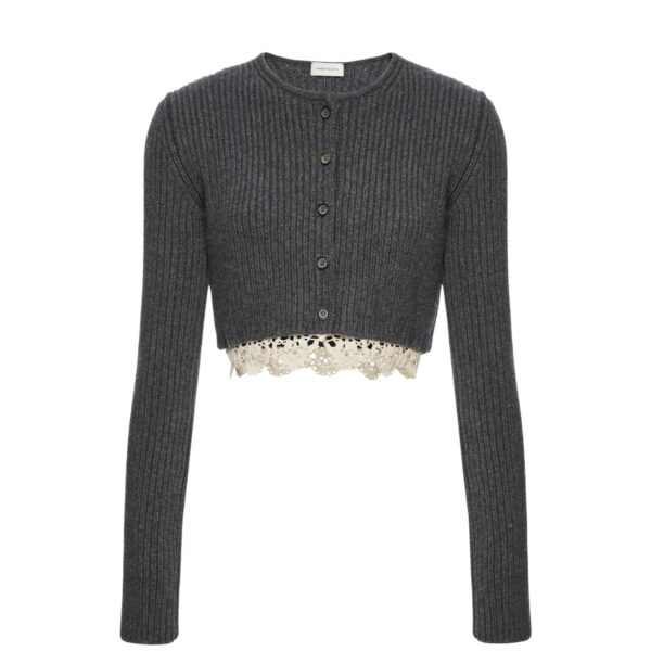 Magda Butrym Long-sleeve crochet-trim cropped cardigan in grey