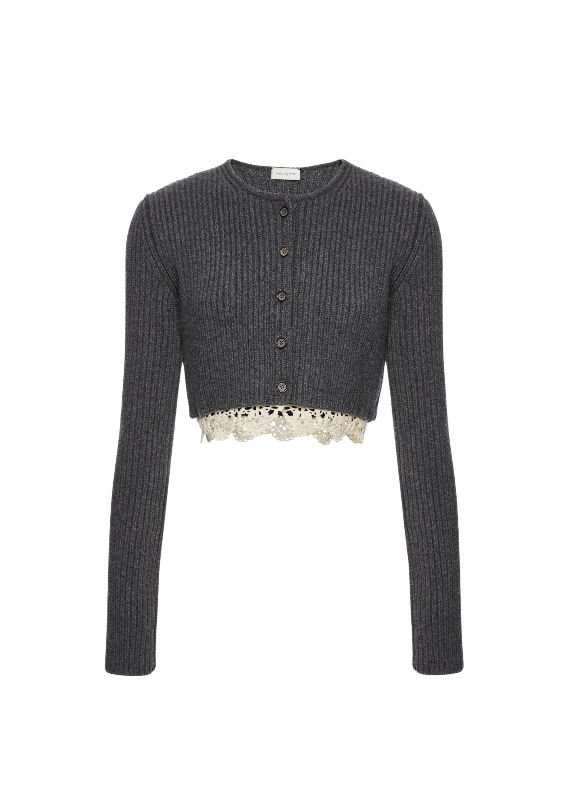 Magda Butrym Long-sleeve crochet-trim cropped cardigan in grey