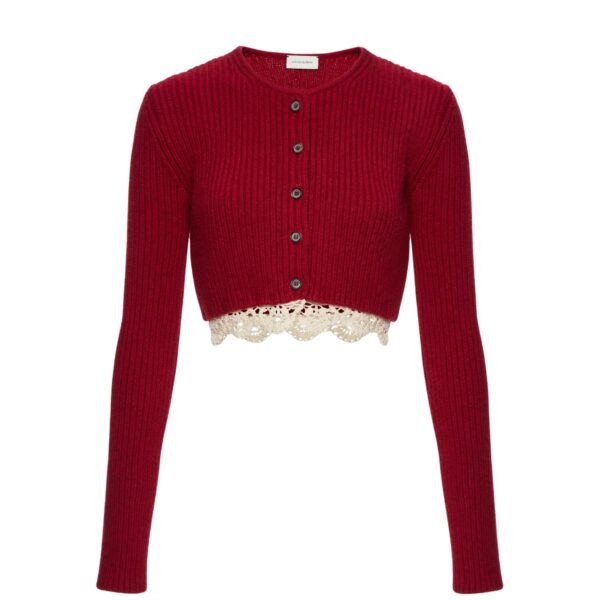 Magda Butrym Long-sleeve crochet-trim cropped cardigan in red