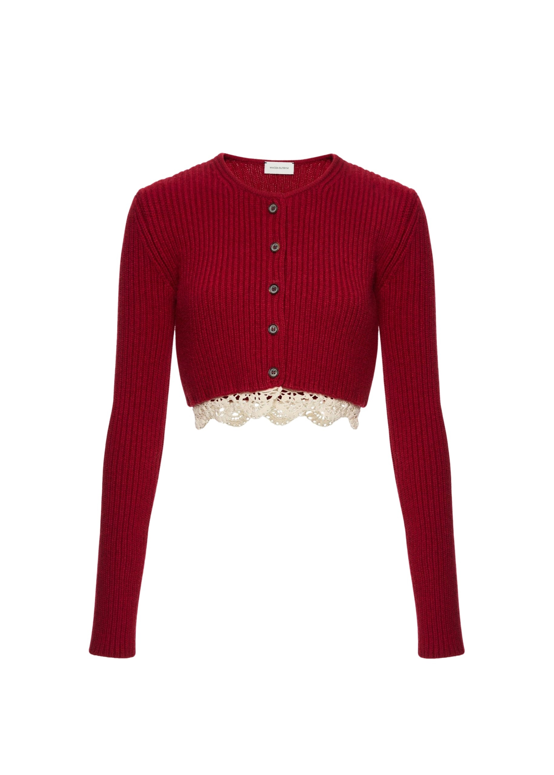 Magda Butrym Long-sleeve crochet-trim cropped cardigan in red