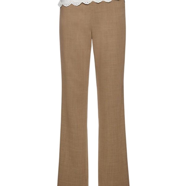Magda Butrym Low-rise wool trousers with lace waistband in beige