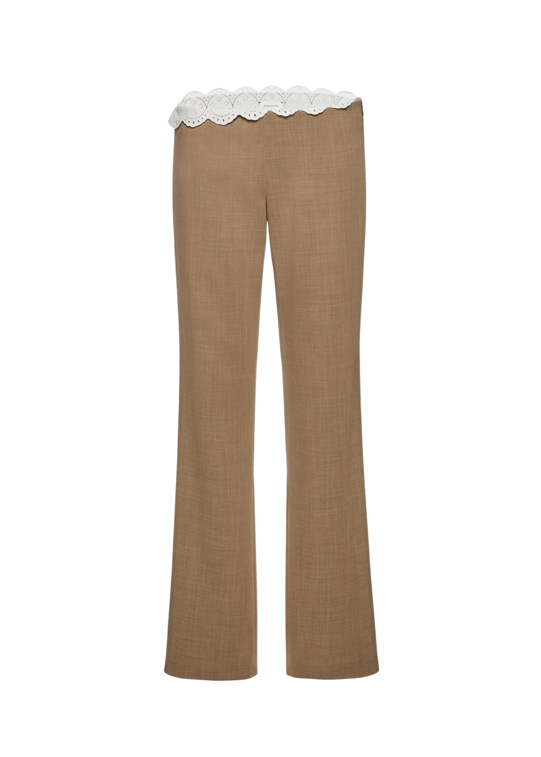 Magda Butrym Low-rise wool trousers with lace waistband in beige