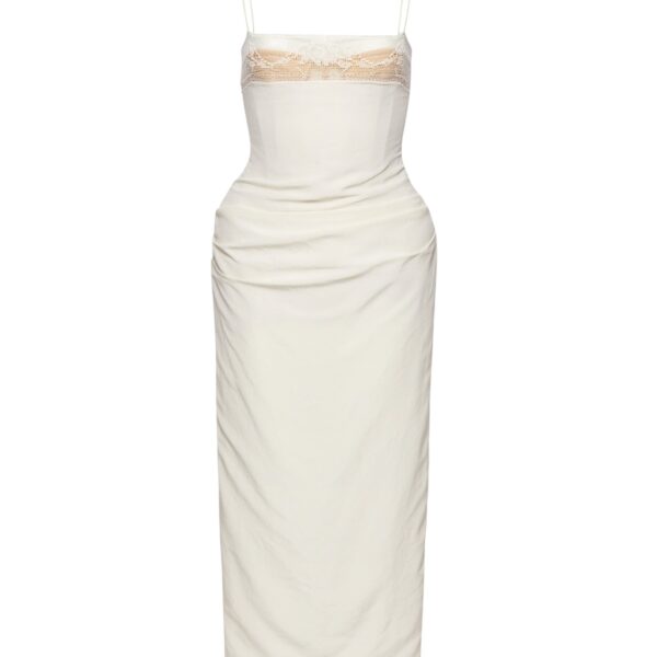 Magda Butrym Midi corset dress with lace neckline in cream