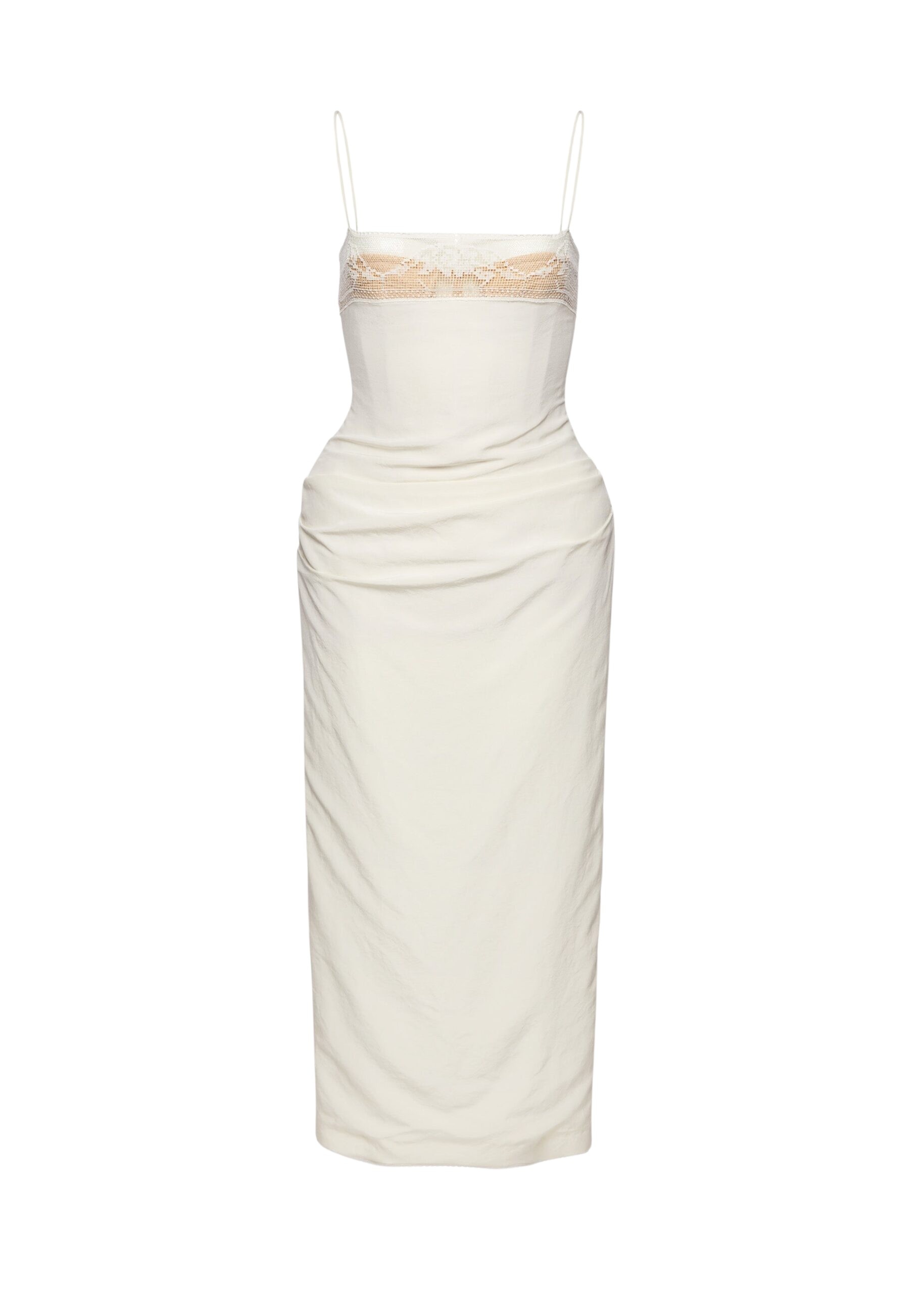 Magda Butrym Midi corset dress with lace neckline in cream