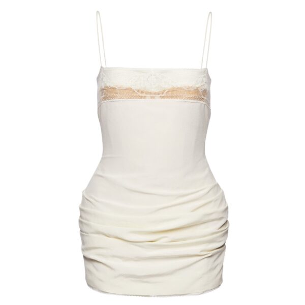 Magda Butrym Mini corset dress with lace neckline in cream
