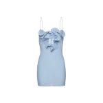 Magda Butrym Mini crepe beach dress with floral neckline in light blue