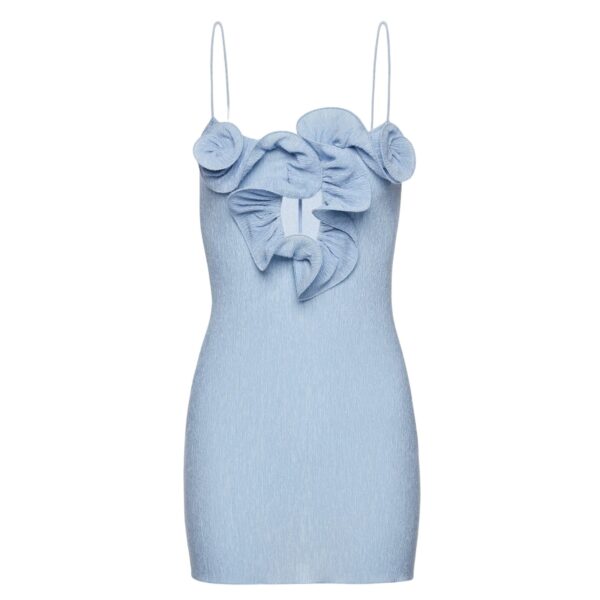 Magda Butrym Mini crepe beach dress with floral neckline in light blue