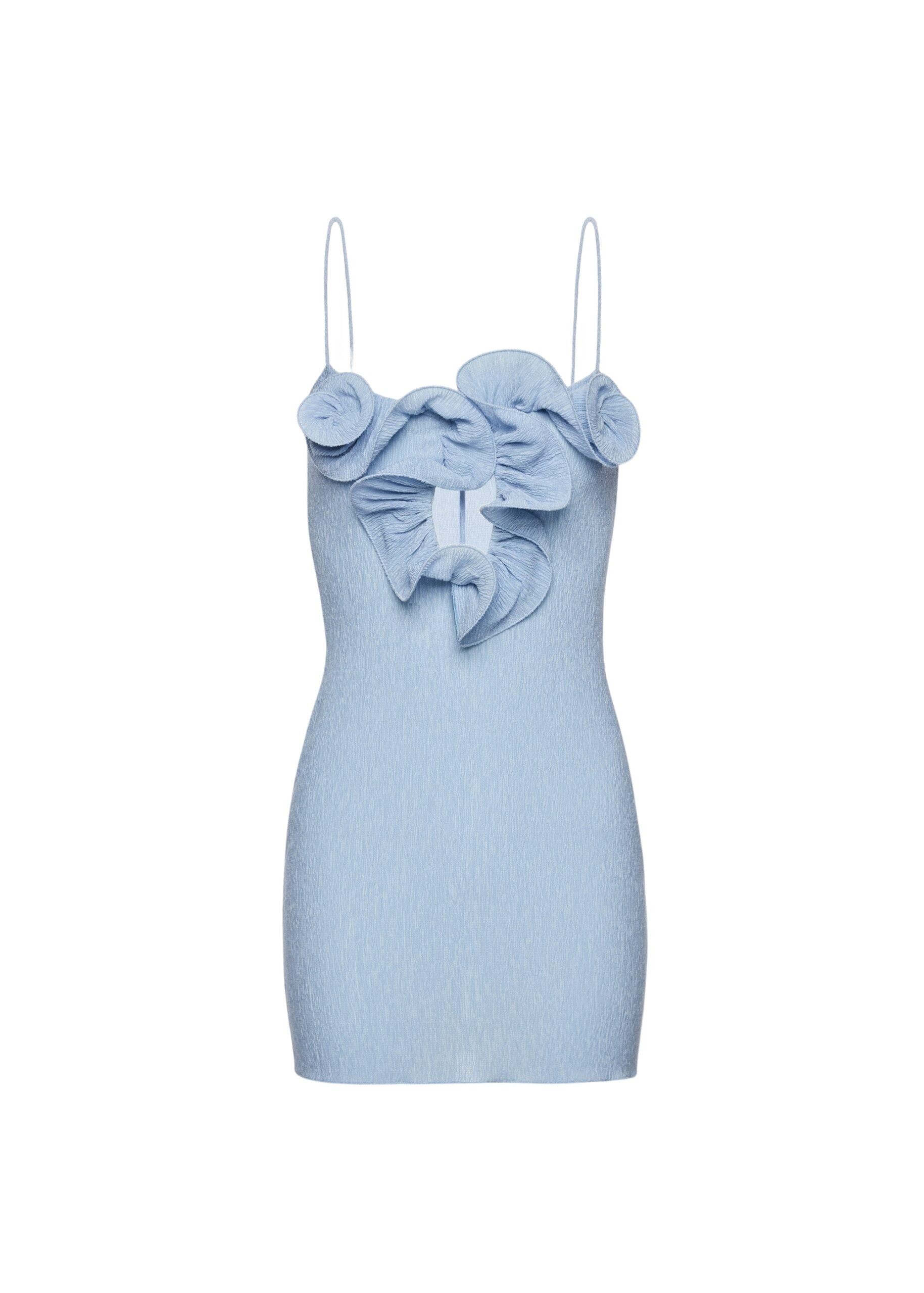 Magda Butrym Mini crepe beach dress with floral neckline in light blue