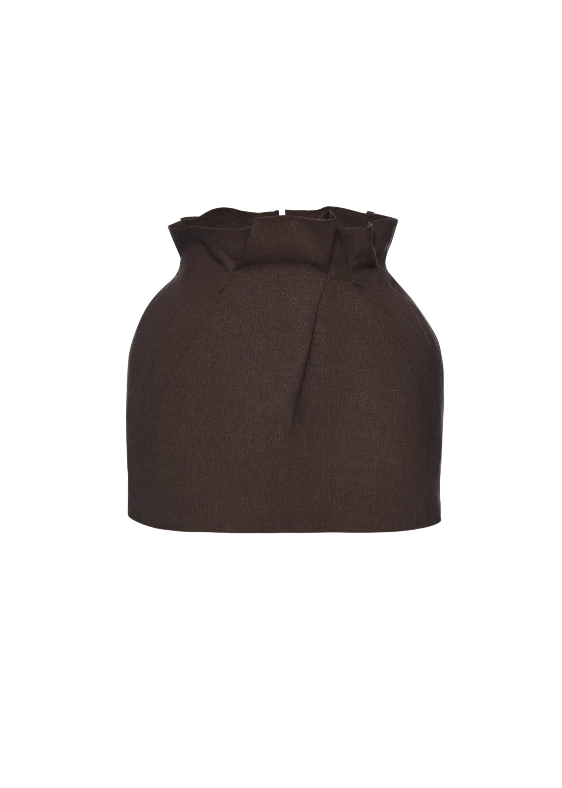 Magda Butrym Mini linen skirt with ruffled waist in brown