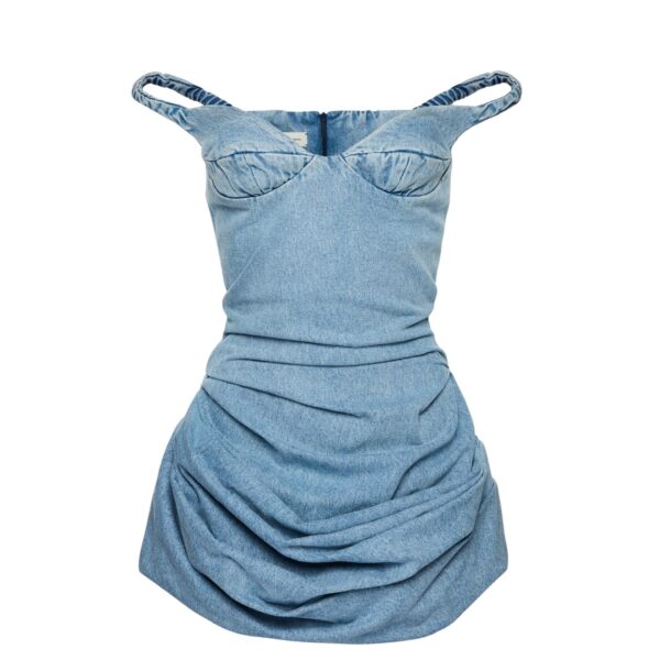 Magda Butrym Off-shoulder bustier denim dress in light blue