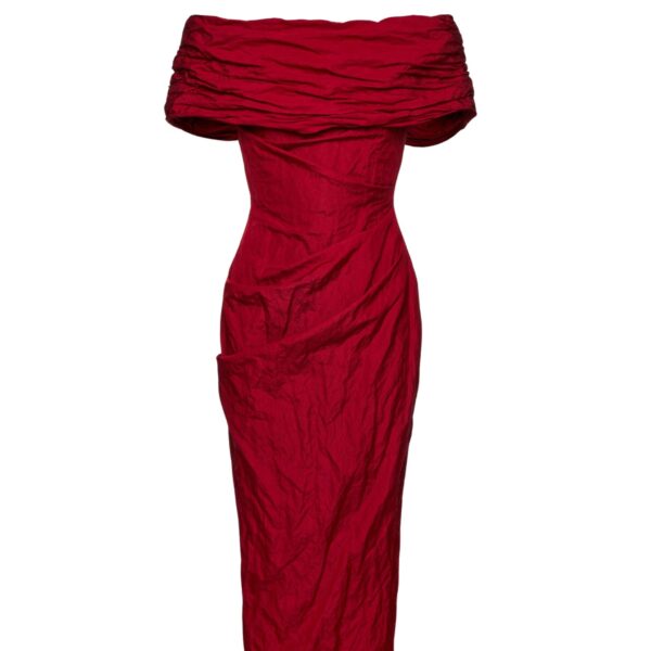 Magda Butrym Off-shoulder draped midi dress in red