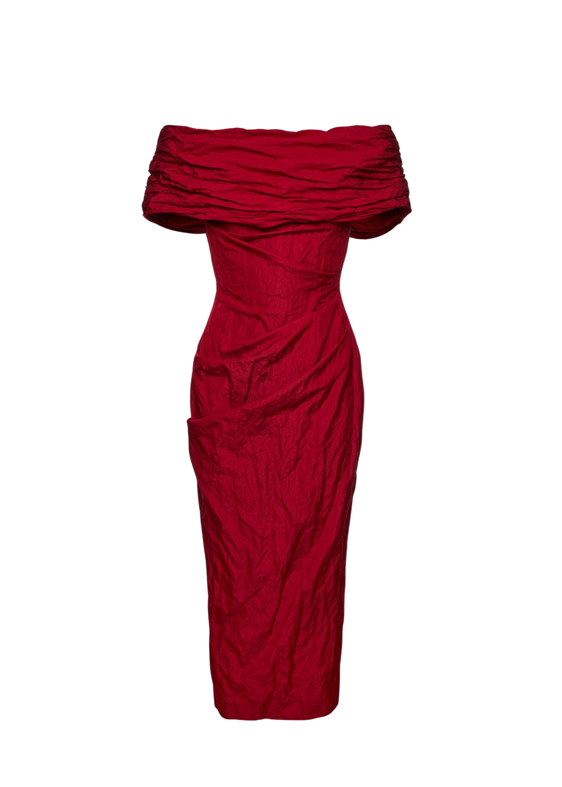 Magda Butrym Off-shoulder draped midi dress in red