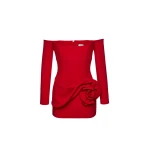 Magda Butrym Off shoulder mini dress with floral hip detail in red
